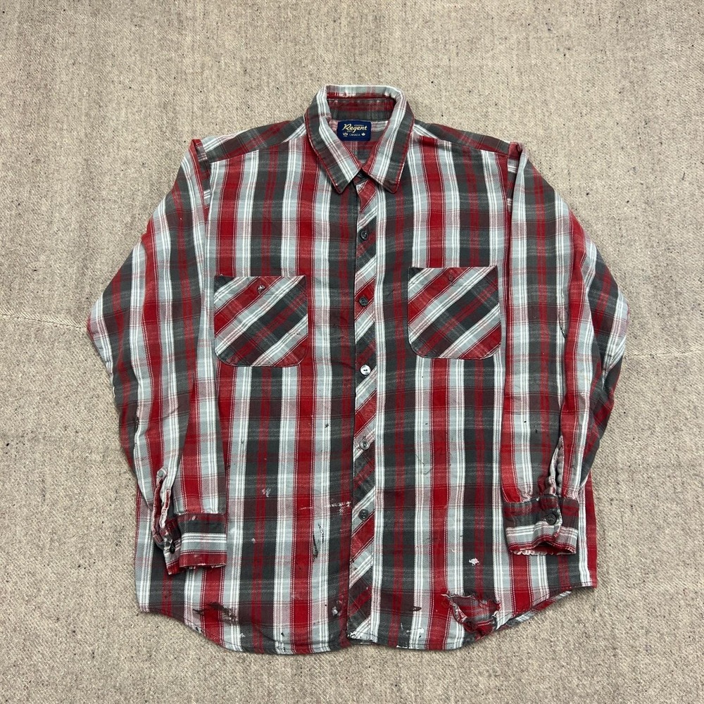Vintage Regent Flannel Shirt Mens XL Red 1970s Faded Distressed‎